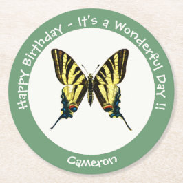 Posavasos Redondo De Papel Es una escarpada fiesta de cumpleaños de mariposas