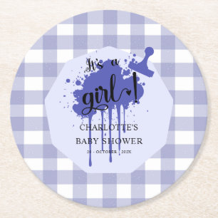 Posavasos Redondo De Papel Es una niña Dulce Baby Shower de Cuadros Navy Past