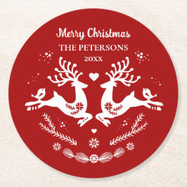 Posavasos Redondo De Papel Escándalo festivo lindo Navidad blanco rojo venado