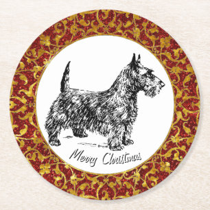 Posavasos Redondo De Papel Escocés Terrier