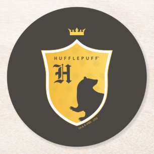 Posavasos Redondo De Papel Escudo coronado con marco Gold HUFFLEPUFF™