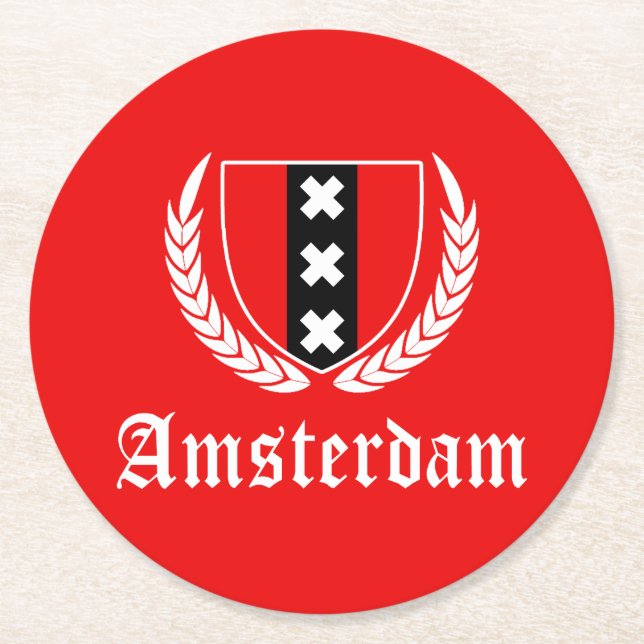 Posavasos Redondo De Papel Escudo de Ámsterdam (Anverso)
