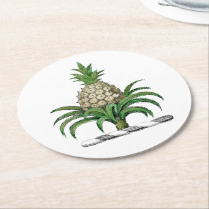 Posavasos Redondo De Papel Escudo de Armas Cresta Heráldica de Piña Preppy