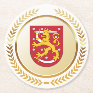 Posavasos Redondo De Papel Escudo de armas de Finlandia