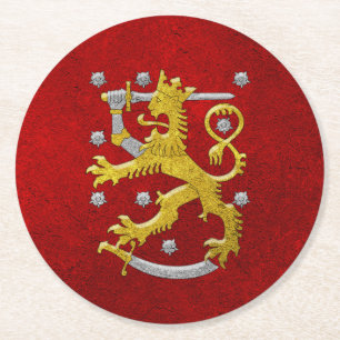 Posavasos Redondo De Papel Escudo de armas de Finlandia