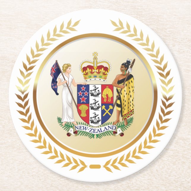 Posavasos Redondo De Papel Escudo de armas de Nueva Zelandia (Anverso)