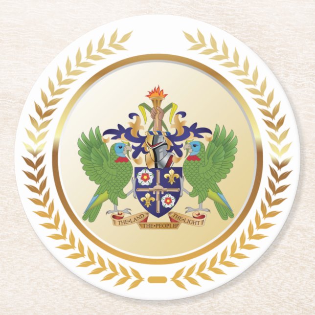 Posavasos Redondo De Papel Escudo De Armas De Santa Lucía (Anverso)