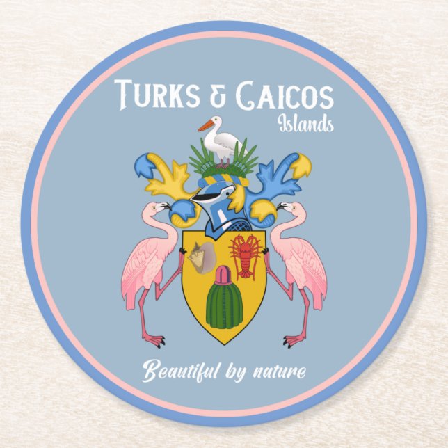 Posavasos Redondo De Papel Escudo De Armas De Turcas Y Caicos (Anverso)