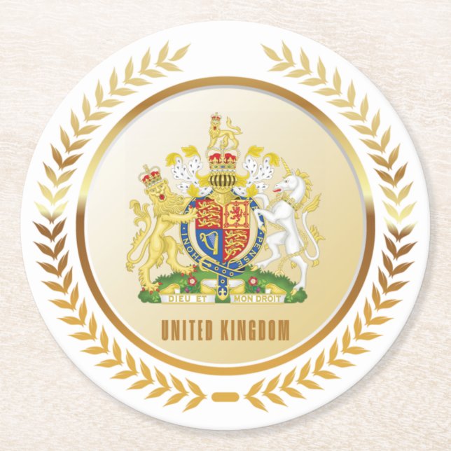 Posavasos Redondo De Papel Escudo De Armas Del Reino Unido (Anverso)
