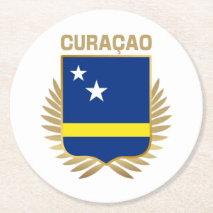 Posavasos Redondo De Papel Escudo de la bandera de Curacao