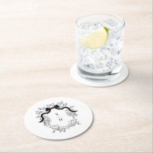 Posavasos Redondo De Papel Escudo Monograma Vintage Boda francés