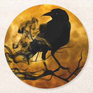 Posavasos Redondo De Papel Espeluznante Halloween Black Crow