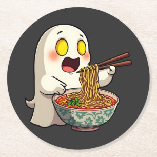 Posavasos Redondo De Papel Espeluznante Halloween Pastel Kawaii Ghost Comiend
