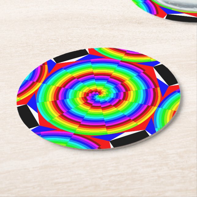 Posavasos Redondo De Papel Espiral arcoiris de Kenneth Yoncich (En perspectiva)
