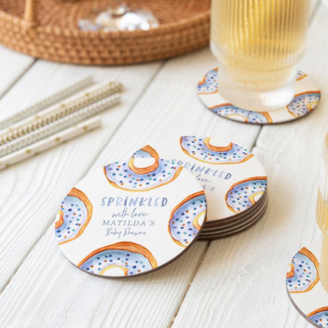 Posavasos Redondo De Papel Espolvoreado con amor, donut bebe ducha (Subido por el creador)