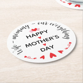 Posavasos Redondo De Papel Esposa Mamá Nuestro Todo Dulce Día de la Madre