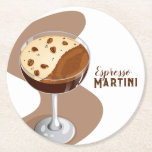 Posavasos Redondo De Papel Espresso Martini Cocktail Drink<br><div class="desc">Savor the rich allure of this stylish Espresso Martini illustration. The design prominently features a classic coupe glass filled with the popular coffee-infused cocktail, complete with a creamy foam top, garnished with whole coffee beans and a dusting of cocoa. The elegant typography boldly states 'Espresso MARTINI, ' making it clear...</div>