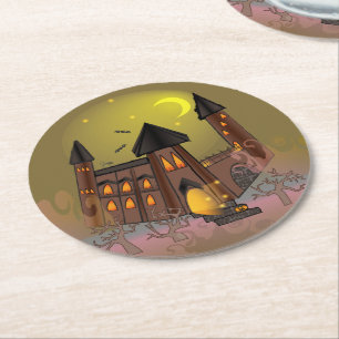 Posavasos Redondo De Papel Espumosa casa de brujas de Halloween y castillo de