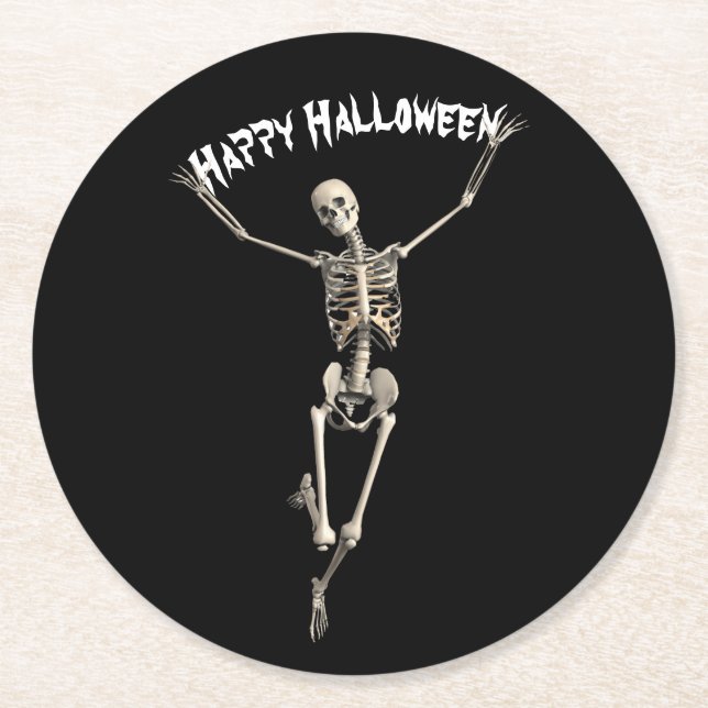 Posavasos Redondo De Papel Esqueleto de Halloween (Anverso)
