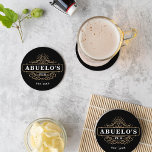Posavasos Redondo De Papel Establecimiento del año del personalizado Abuelo p<br><div class="desc">Regale a un abuelo especial con estas impresionantes galas de personalizado para el Día del Padre. Es un gran complemento a la instalación del bar en casa del abuelo, que incluye el "Abuelo's Pub" y el año establecido en el logo de una barra de estilo vintage. Todo el texto es...</div>