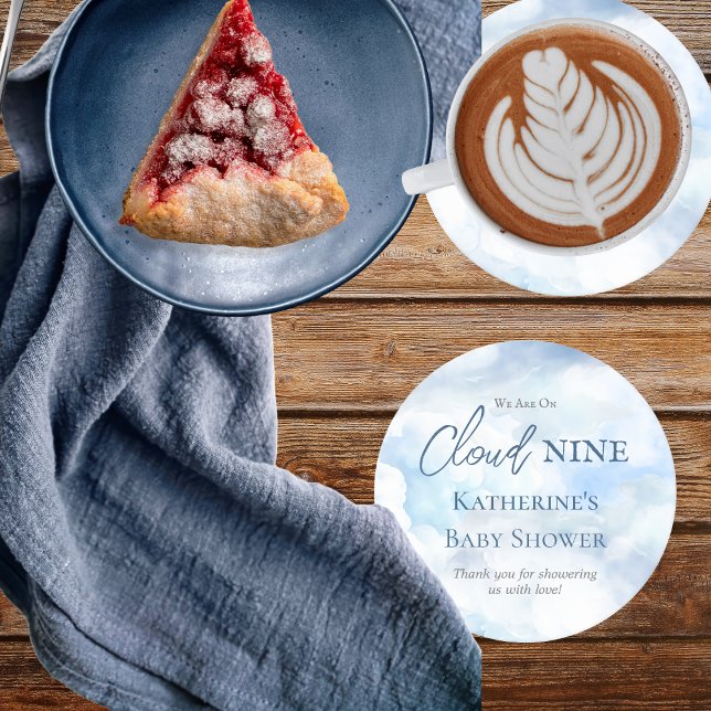Posavasos Redondo De Papel Estamos En El Nueve Baby Shower De Blue Boy ("We Are On Cloud Nine"  Blue Boy Baby Shower Coasters)
