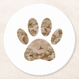 Posavasos Redondo De Papel Estampa de pata de perro Camuflaje del desierto an