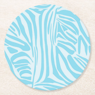Posavasos Redondo De Papel Estampado de cebra azul y blanco en negrita