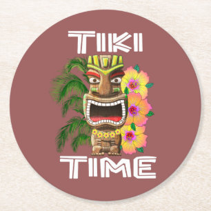 Posavasos Redondo De Papel Estatua de Tiki de las islas hawaianas