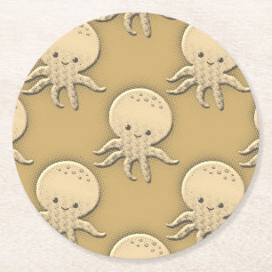 Posavasos Redondo De Papel Estilo de cosecha Sepia Octopus para bebés