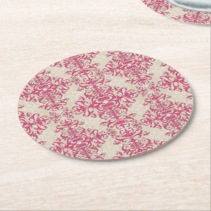 Posavasos Redondo De Papel Estilo Victoriano Chic Patrón de Damasco Floral Ro