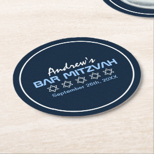 Posavasos Redondo De Papel Estrella de David Pattern Bar Mitzvah