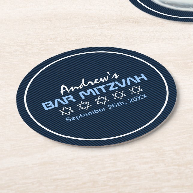 Posavasos Redondo De Papel Estrella de David Pattern Bar Mitzvah (En perspectiva)