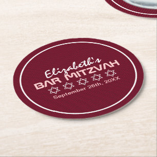 Posavasos Redondo De Papel Estrella de David Pattern Bat Mitzvah
