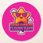 Posavasos Redondo De Papel Estrella Neon Kawaii - "Brilla incluso en días nub<br><div class="desc">¡Atrévete a deslumbrar! Esta estrella de diseño de alta energía de Kawaii tiene vigas con un fuerte gradiente de neón y un poderoso mensaje: "Brilla incluso en días nublados". Con gafas de sol frescas, colores vibrantes, desde rosado caliente hasta morado, y un crujiente borde pegatina blanco, es una perfecta mezcla...</div>