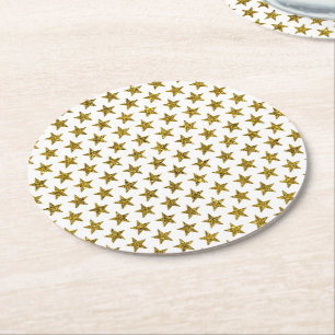 Posavasos Redondo De Papel Estrellas de purpurina dorada