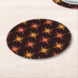 Posavasos Redondo De Papel Estrellas Explosivas Naranja y Ámbar de Estilo Mod