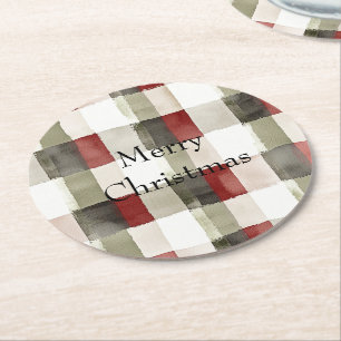 Posavasos Redondo De Papel Estripas rojas de marfil verde pino