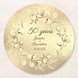 Posavasos Redondo De Papel Eucalyptus 50 Aniversario del Boda de Oro