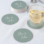 Posavasos Redondo De Papel Eucalyptus | Boda de escritura manuscrita moderna<br><div class="desc">Diseñado para coincidir con nuestras invitaciones de boda manuscritas modernas. Un hermoso diseño basado en tipografía con un toque minimalista,  que incluye sus nombres en escritura manuscrita moderna. Colorway: Eucalyptus,  un verde sabio polvoriento.</div>