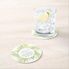 Posavasos Redondo De Papel Eucalyptus hojas verdes acuarela boda personalizad