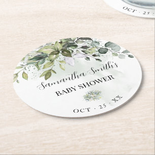 Posavasos Redondo De Papel Eucalyptus Succulent Baby Shower