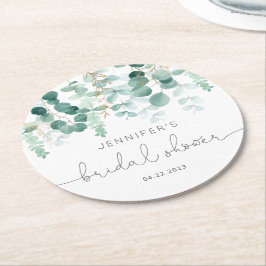 Posavasos Redondo De Papel Eucalyptus verde elegante ducha de novia