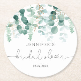 Posavasos Redondo De Papel Eucalyptus verde elegante ducha de novia