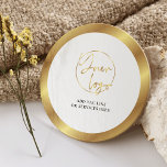 Posavasos Redondo De Papel Evento comercial inmobiliario con logotipo de oro<br><div class="desc">Cree galeras de papel de marca personalizado con este logotipo corporativo de White & Gold Business. Presenta un diseño moderno de oro falso con su logotipo en el centro y texto personalizado. Una gran manera de promocionar su negocio en su próximo evento, como por ejemplo, open house, trade show, o...</div>