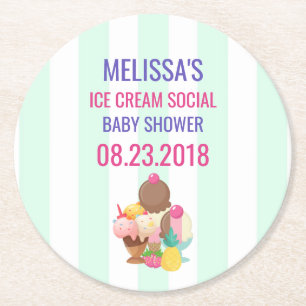Posavasos Redondo De Papel Evento de Baby Shower social de Ice Cream