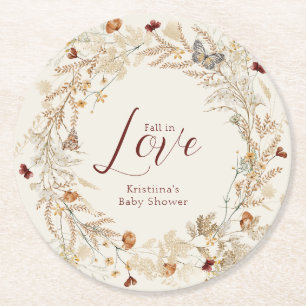 Posavasos Redondo De Papel Fall Watercolor Wildflower Baby Shower