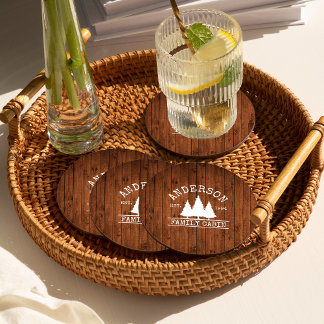 Posavasos Redondo De Papel Familia Cabina Nombre Bosque de Madera Rústica