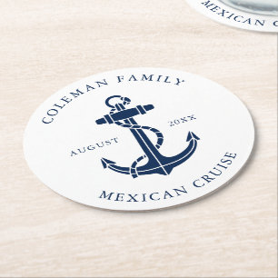Posavasos Redondo De Papel Familia de crucero personalizado ancla de barco ná