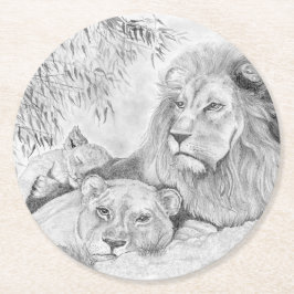 Posavasos Redondo De Papel Familia de leones