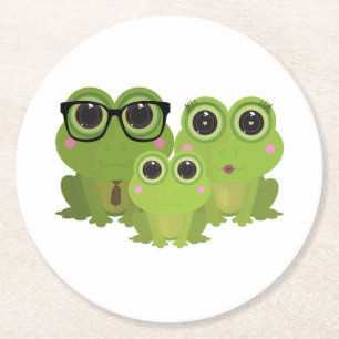 Posavasos Redondo De Papel Familia de ranas lindas: mamá, papá y rana bebé ve